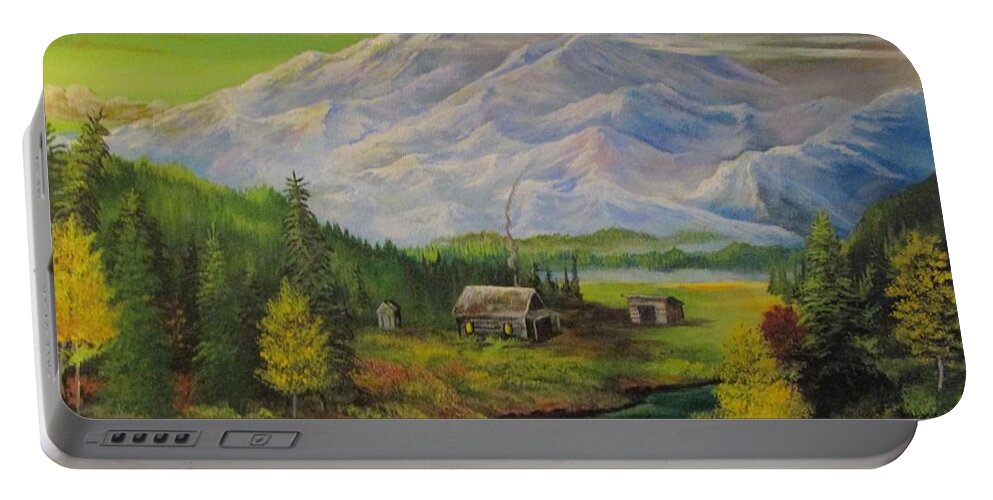 Cabin Portable Battery Charger featuring the painting Home Is Where The Heart Is by Dave Farrow