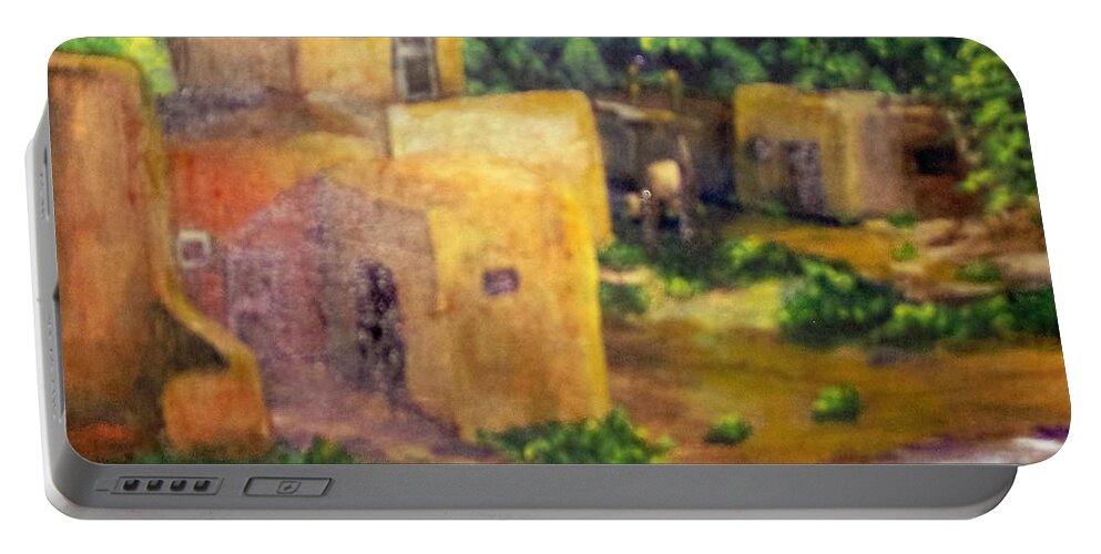 Pueblo Portable Battery Charger featuring the painting Hometown by Saundra Johnson
