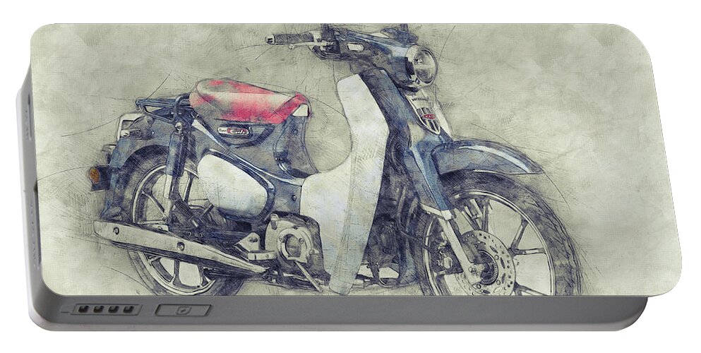 Honda Super Cub Portable Battery Charger featuring the mixed media Honda Super Cub 1 - Motor Scooters - 1958 - Motorcycle Poster - Automotive Art by Studio Grafiikka