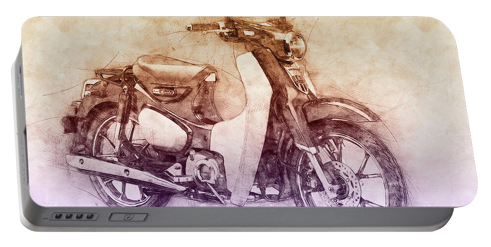 Honda Super Cub Portable Battery Charger featuring the mixed media Honda Super Cub 2 - Motor Scooters - 1958 - Motorcycle Poster - Automotive Art by Studio Grafiikka