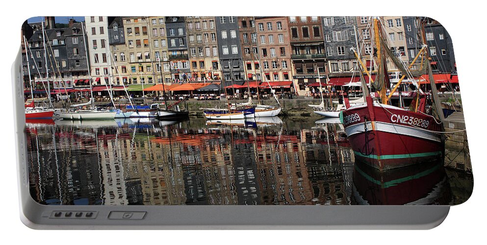 Harbour Reflections Portable Battery Charger featuring the photograph Honfleur Harbour Reflections by Aidan Moran