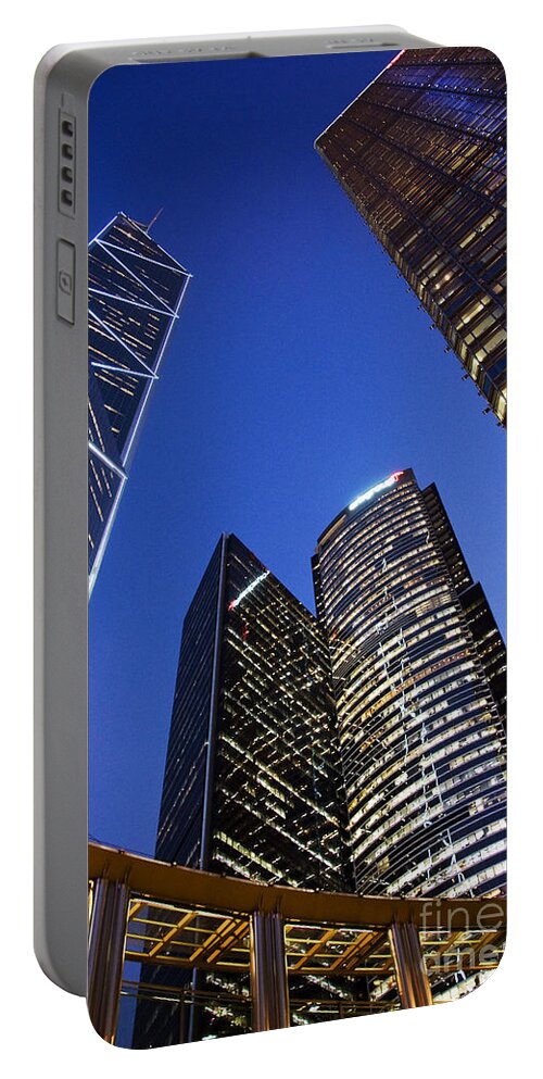 Angle Portable Battery Charger featuring the photograph Hong Kong Buildings by Ray Laskowitz - Printscapes