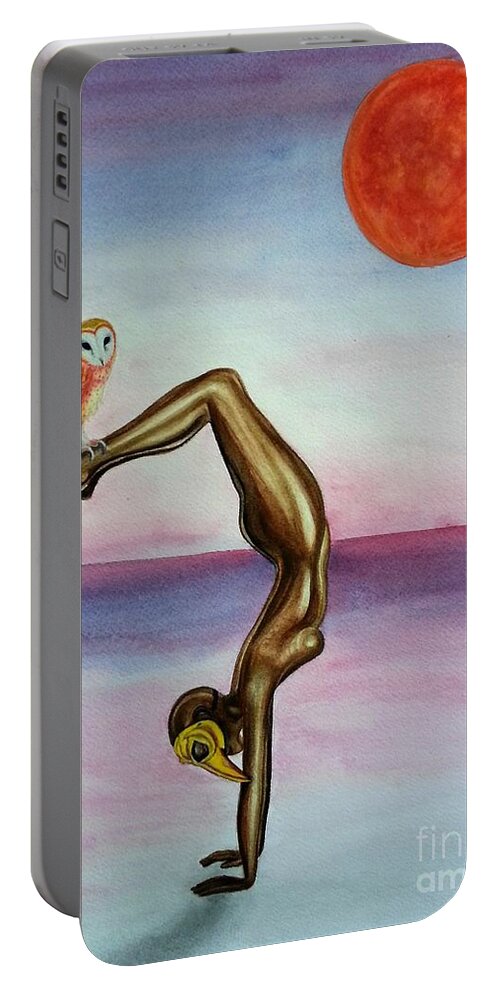Owl Portable Battery Charger featuring the painting Honoring Owl by Steed Edwards