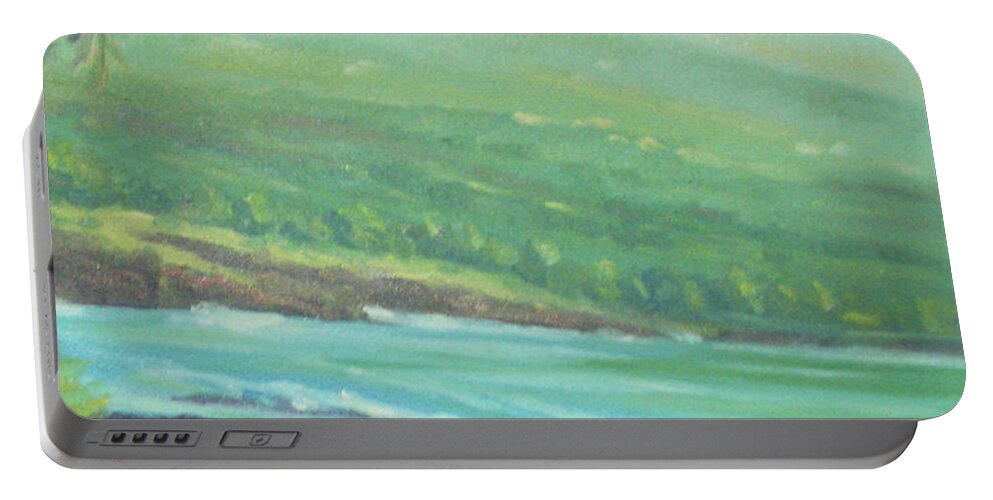 Hawaii Portable Battery Charger featuring the painting Hookena Beach View by Stan Chraminski