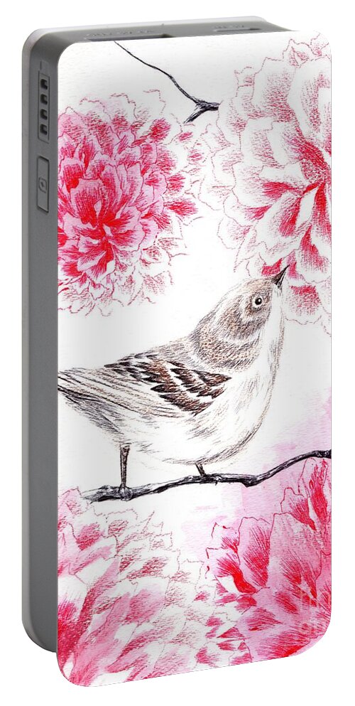 Bird Portable Battery Charger featuring the drawing Hop to It by Alice Chen