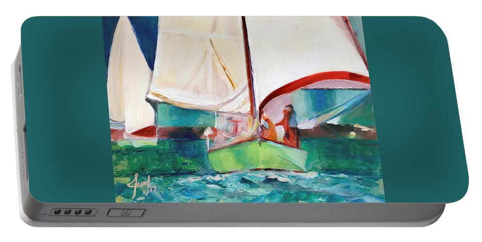 Hope Town Portable Battery Charger featuring the painting Hope Towards the Finish by Josef Kelly