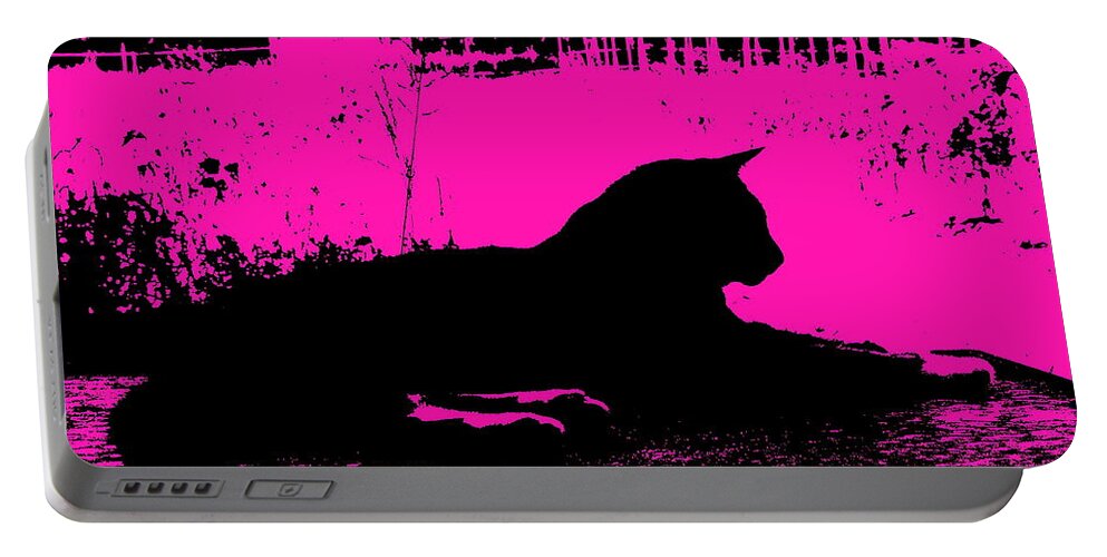 #purple #digitaleffect Of #cat #hopsing #farm In #georgia Portable Battery Charger featuring the photograph Hopsing Still on Garden Duty by Belinda Lee