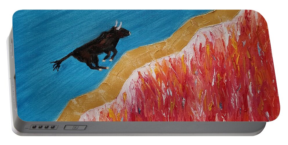Abstract Portable Battery Charger featuring the painting Hot Market by Judith Rhue