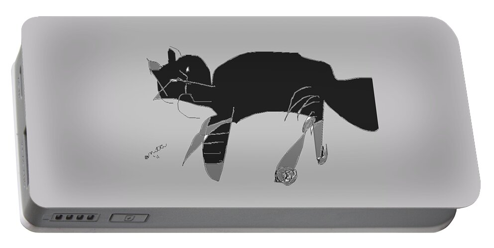Cat Portable Battery Charger featuring the drawing Horatio Tobias Greyscale by Anita Dale Livaditis