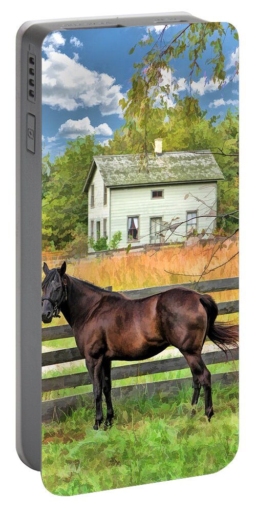 Old World Wisconsin Portable Battery Charger featuring the painting Horse and Barn at Old World Wisconsin by Christopher Arndt