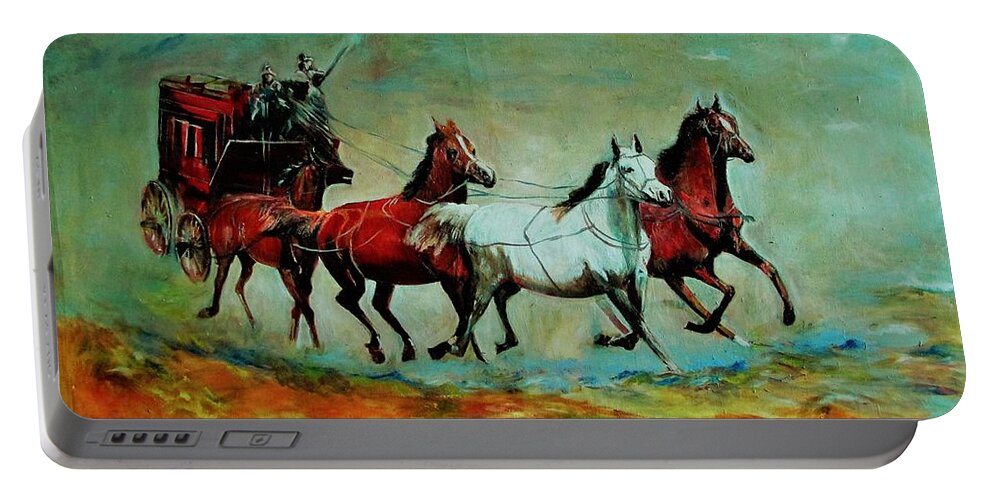 Chariot Portable Battery Charger featuring the painting Horse Chariot by Khalid Saeed
