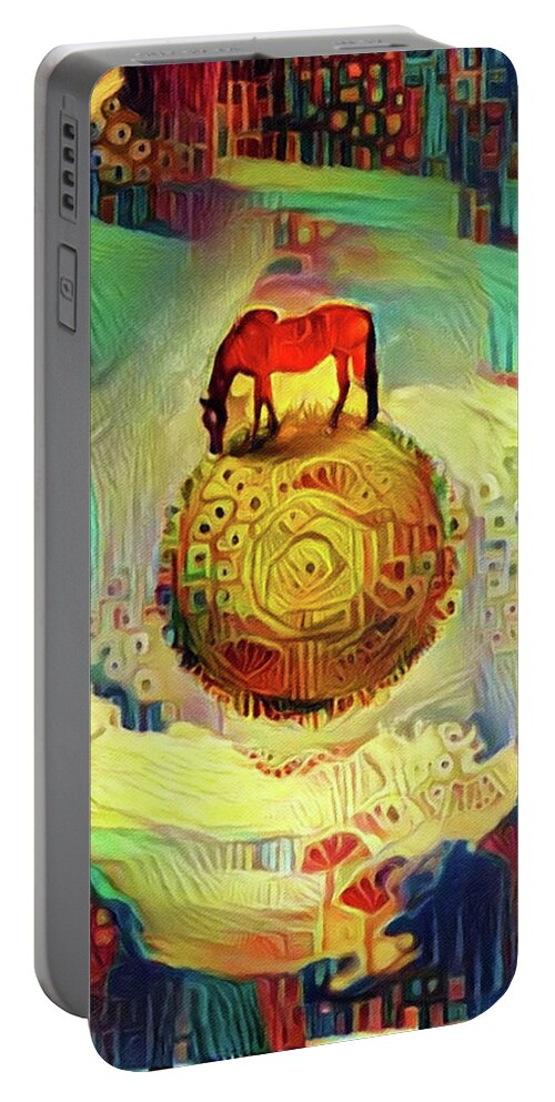 Organic Portable Battery Charger featuring the digital art Horse on Sphere by Bruce Rolff
