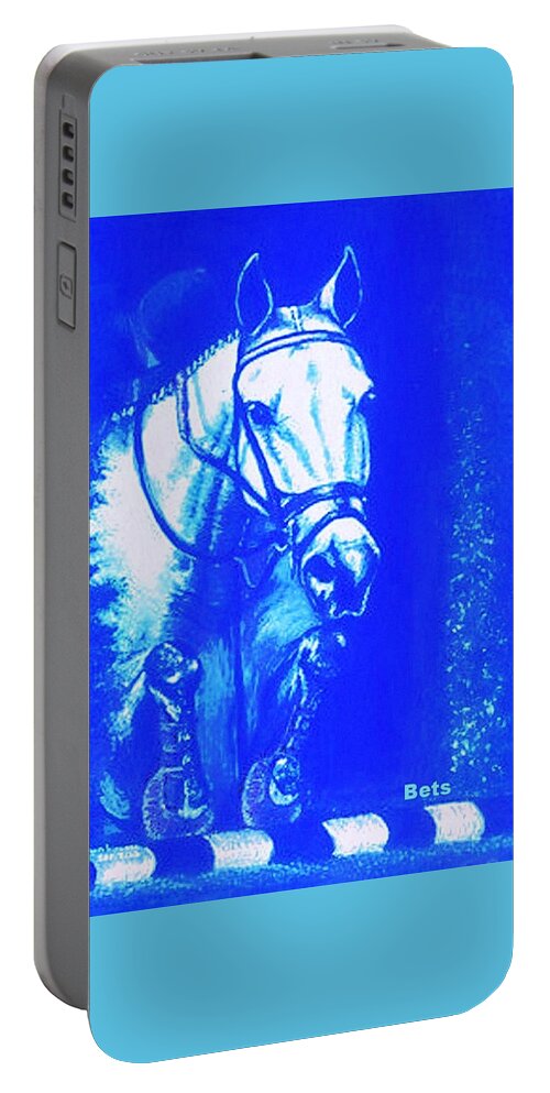 Horse Portable Battery Charger featuring the painting Horse Painting Jumper NO FAULTS aquamarine by Bets Klieger