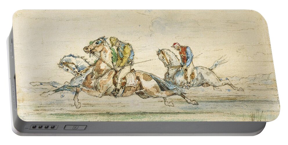 Gustave Moreau Portable Battery Charger featuring the drawing Horse Race with Jockey by Gustave Moreau