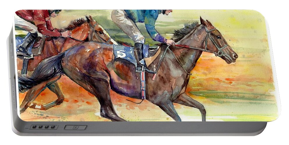 Horse Portable Battery Charger featuring the painting Horse Races by Suzann Sines