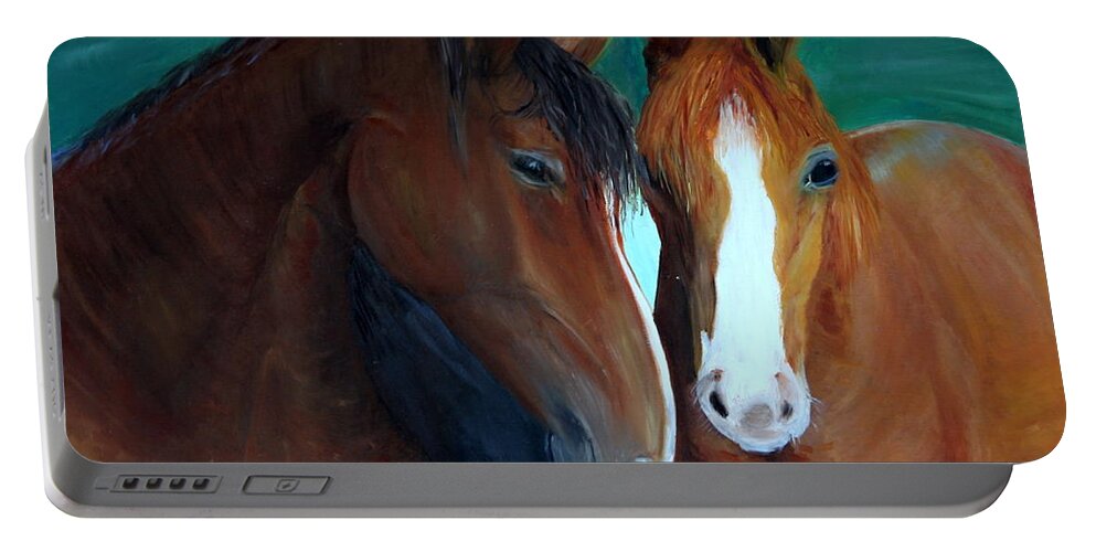 Horses Portable Battery Charger featuring the painting Horses by Taly Bar