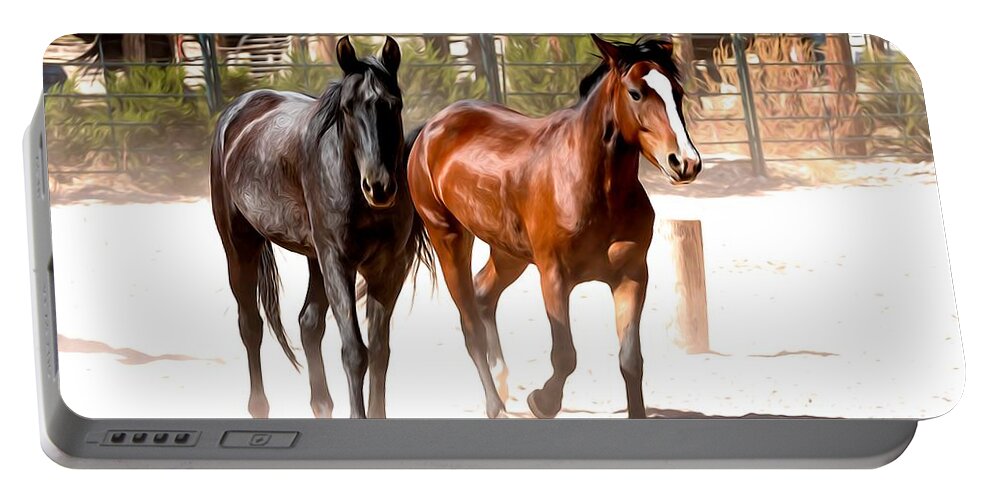 Horses Unlimited Rescue Portable Battery Charger featuring the digital art Horses Unlimited_6a by Walter Herrit