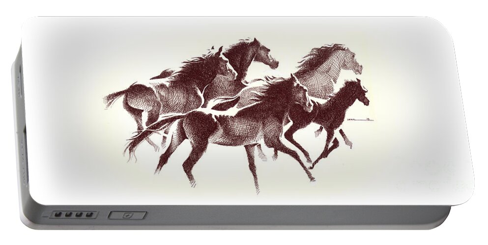 Wildlife Portable Battery Charger featuring the digital art Horses2 mug by Mamoun Sakkal