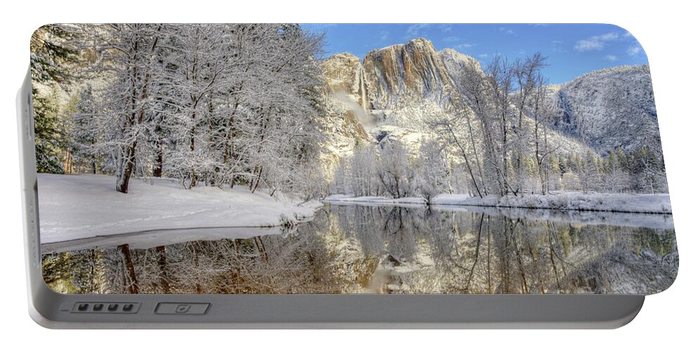 Yosemite National Park Portable Battery Charger featuring the photograph Horsetail Fall Reflections Winter Yosemite National Park by Wayne Moran