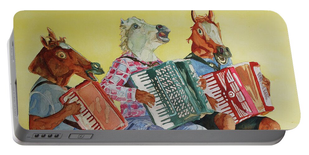 Accordions Portable Battery Charger featuring the painting Horsing Around With Accordions by Jenny Armitage