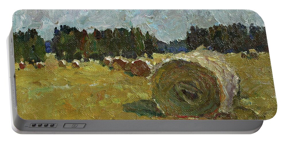 Plein Air Portable Battery Charger featuring the painting Hot day in the Chusovoe by Juliya Zhukova