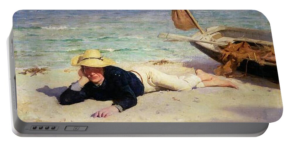 Henry Scott Tuke Portable Battery Charger featuring the painting Hot Summers Day by Henry Scott Tuke