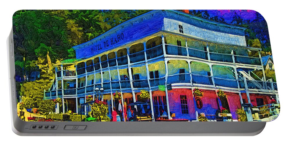 Roche Harbor Portable Battery Charger featuring the digital art Hotel De Haro by Kirt Tisdale