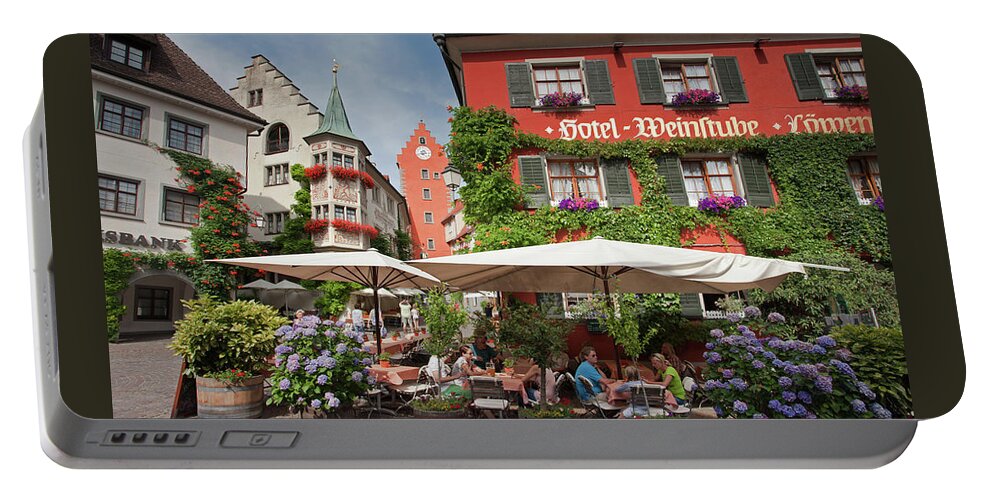 Streetview Portable Battery Charger featuring the photograph Hotel Lowen-weinstube by Aivar Mikko
