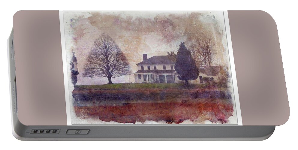 House Tree Late Fall  Portable Battery Charger featuring the digital art House With The Perfect Tree by Kathleen Moroney