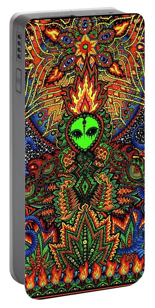 Alien Portable Battery Charger featuring the drawing How Do You Like It Here by Baruska A Michalcikova