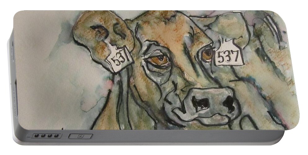 Cow Portable Battery Charger featuring the painting How Now by Barbara O'Toole