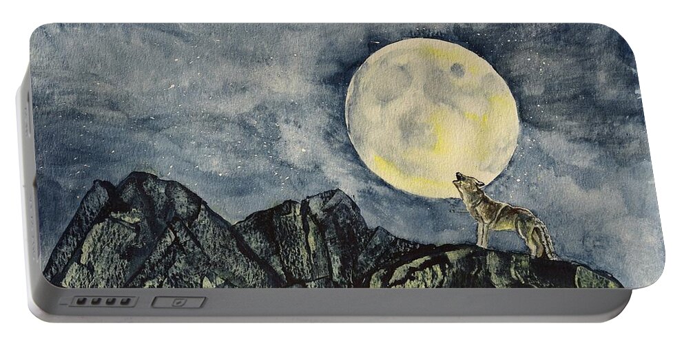 Linda Brody Portable Battery Charger featuring the painting Howling Wolf by Linda Brody