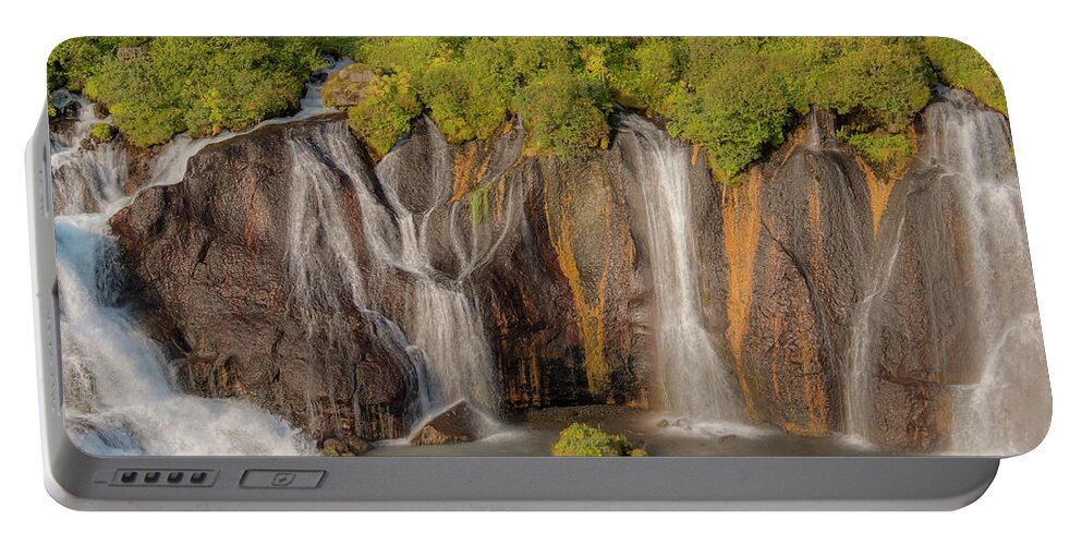 Waterfall Portable Battery Charger featuring the photograph Hraunfossar 0638 by Kristina Rinell