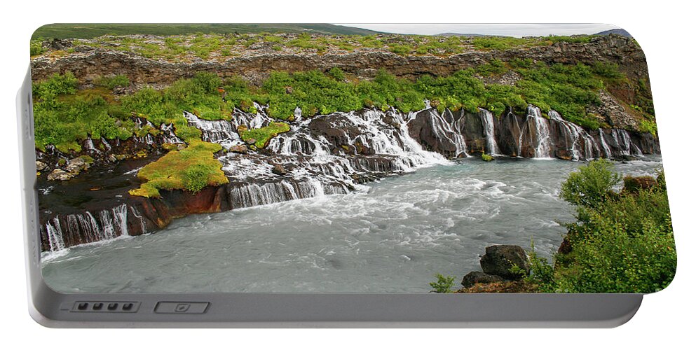 Big Portable Battery Charger featuring the photograph Hraunfossar, Borgarfjordur, Iceland.l by Patricia Hofmeester