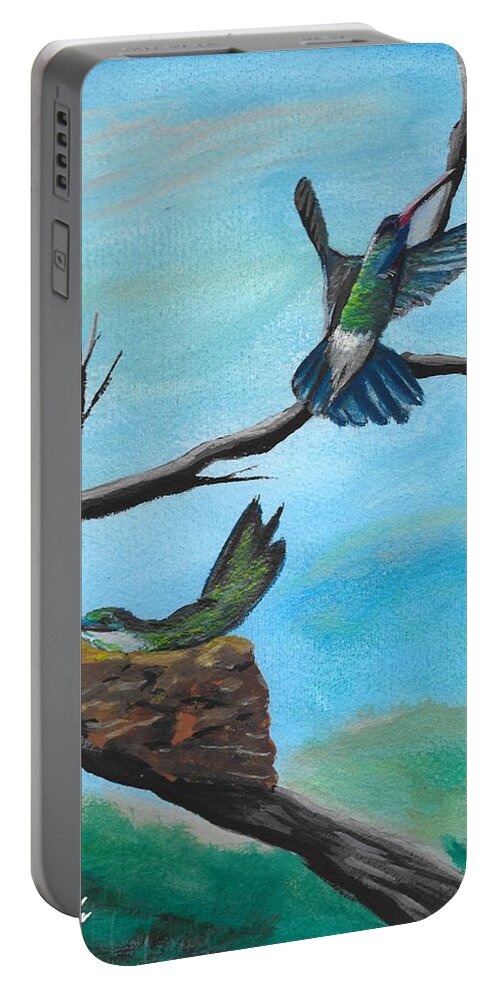 Humming Birds Portable Battery Charger featuring the painting Humming Birds by David Bigelow