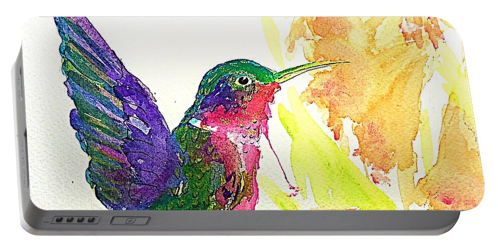 Hummingbird Portable Battery Charger featuring the painting Hummingbird Drinking Nectar by Ellen Levinson