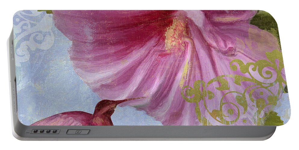 Hummingbird Portable Battery Charger featuring the painting Hummingbird Hibiscus I by Mindy Sommers