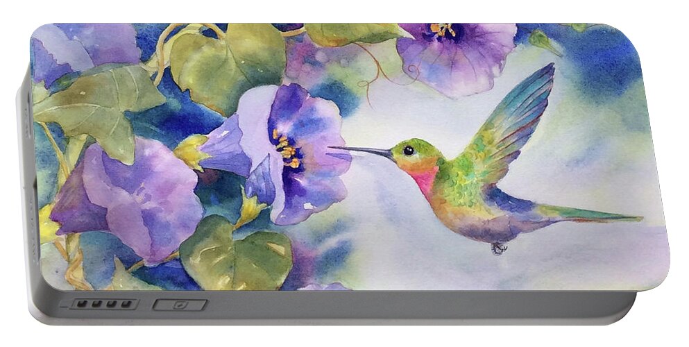 Hummingbird Portable Battery Charger featuring the painting Hummingbird by Hilda Vandergriff