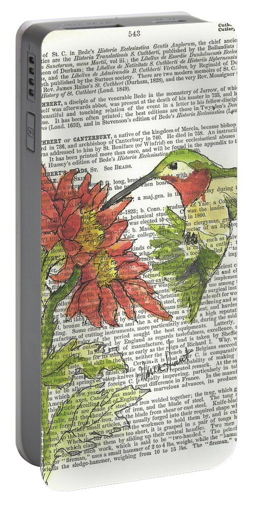 #art On Antique Pages Portable Battery Charger featuring the painting Hummingbird by Maria Hunt