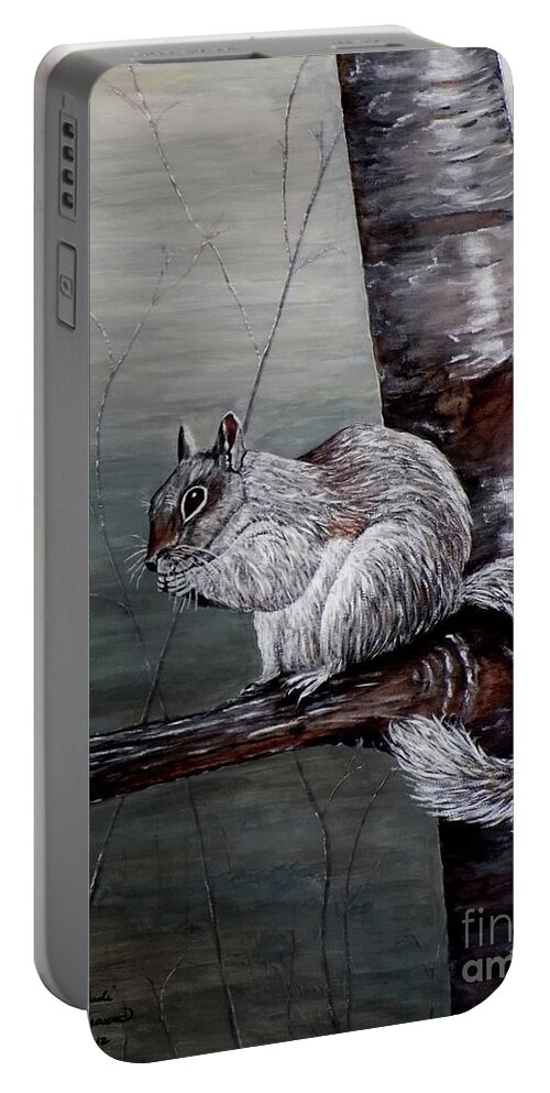 Squirrel Portable Battery Charger featuring the painting Hungry Squirrel by Judy Kirouac