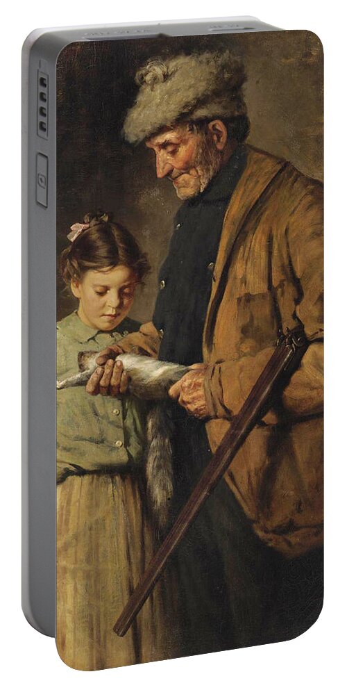 Lawrence Carmichael Earle Portable Battery Charger featuring the painting Hunter with Young Girl by Lawrence Carmichael Earle