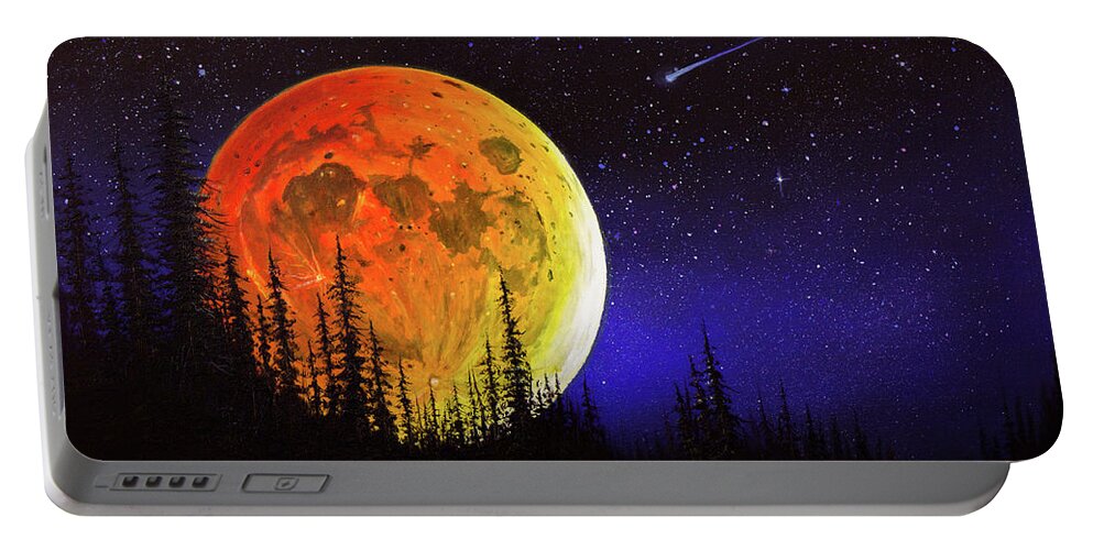 Full Moon Portable Battery Charger featuring the painting Hunter's Harvest Moon by Chris Steele