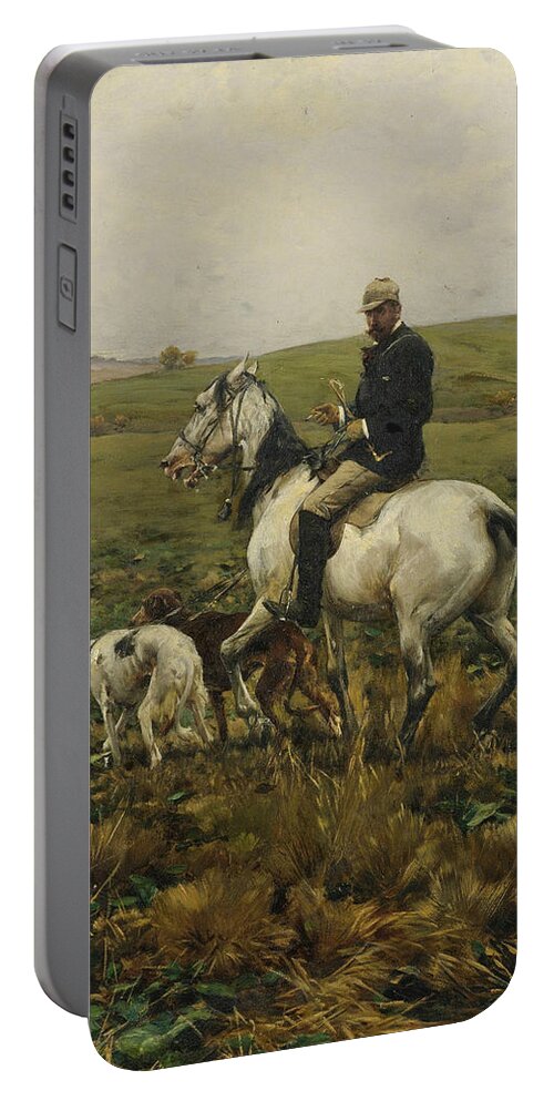 Alfred Kowalski Portable Battery Charger featuring the painting Huntsman with Hounds by Alfred Kowalski