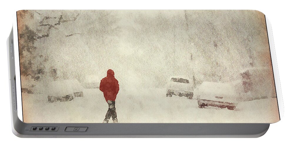 Snowstorm Portable Battery Charger featuring the photograph Hurrying Home by Peggy Dietz