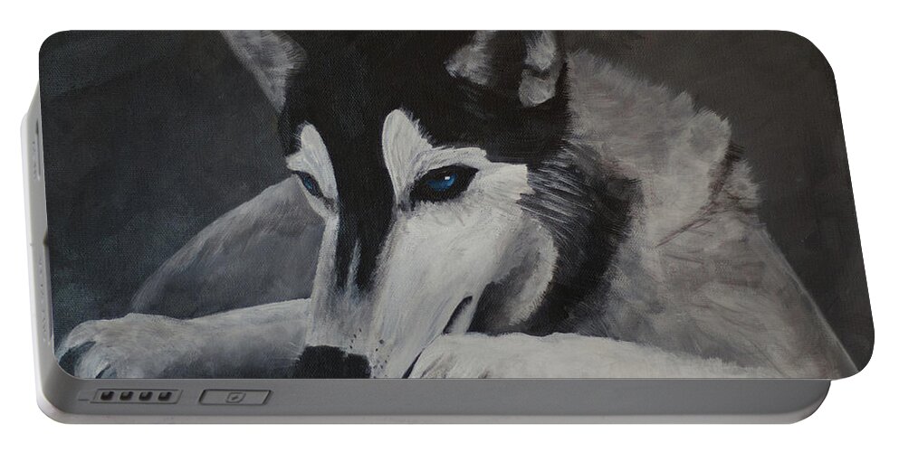 Husky Portable Battery Charger featuring the painting Husky Resting by Laurel Best