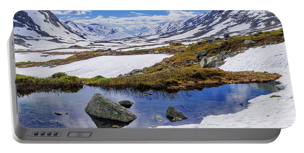 Oppland Portable Battery Charger featuring the photograph Hut in the mountains by Dmytro Korol