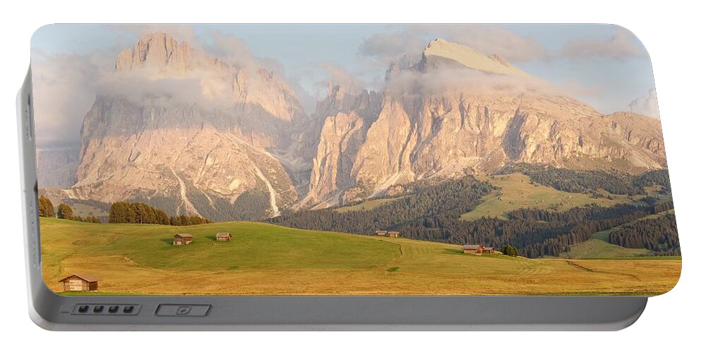 Alpe Di Siusi Portable Battery Charger featuring the photograph Huts on the Alpe di Siusi by Stephen Taylor