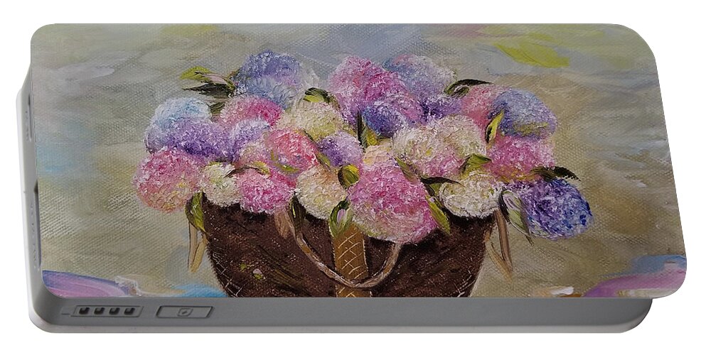 Hydrangea Portable Battery Charger featuring the painting Hydrangea Puddles by Judith Rhue