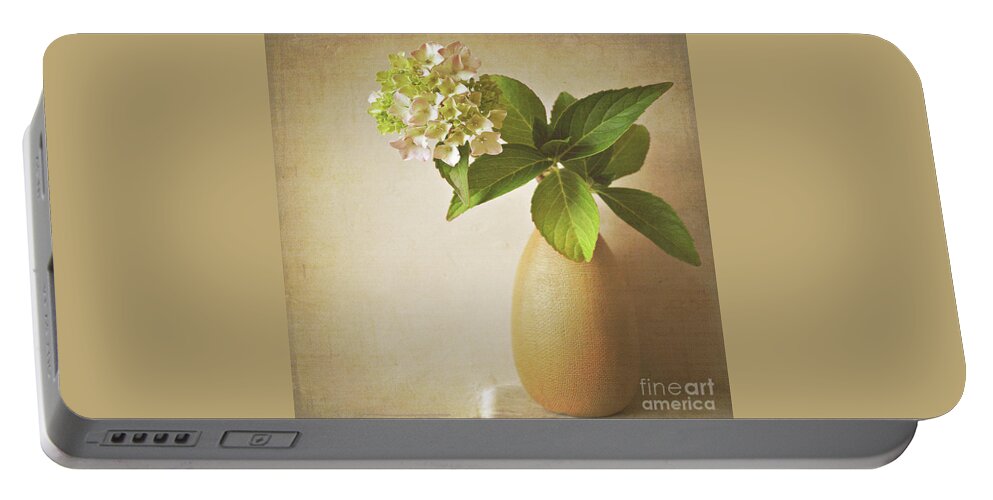 Hydrangea Portable Battery Charger featuring the photograph Hydrangea with leaves by Lyn Randle