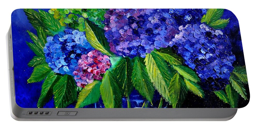 Flowers Portable Battery Charger featuring the painting Hydrangeas 88 by Pol Ledent